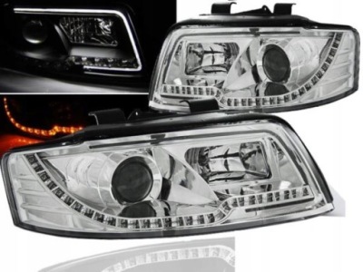 Фонари передние к audi a4 10.00-10.04 led трубка  освещение хром фото №1