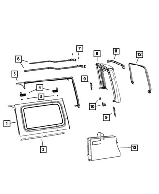 VENTANA CUADRO DERECHA PLÁSTICO DE TECHO SKY TOP WRANGLER JL 18+ 6TT50TZZAA  