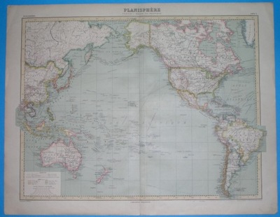 1920 oryginał MAPA ŚWIAT AMERYKA AUSTRALIA PACYFIK JAPONIA CHINY INDONEZJA