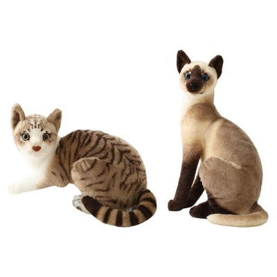 Pluszowe Zabawki Leżący Kot i Siedzący Szary Kot