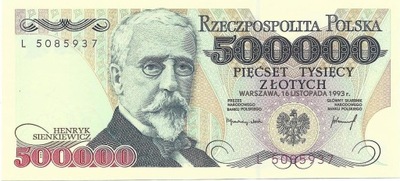 500000 zł seria L 1993 r. UNC