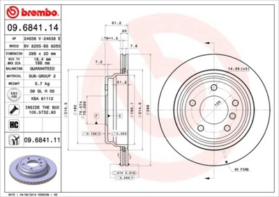 DISCOS DE FRENADO PARTE TRASERA BREMBO 09.6841.11 09684111  