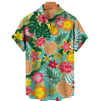 koszula męska hawajskie owoce wzór ananasa drukuj