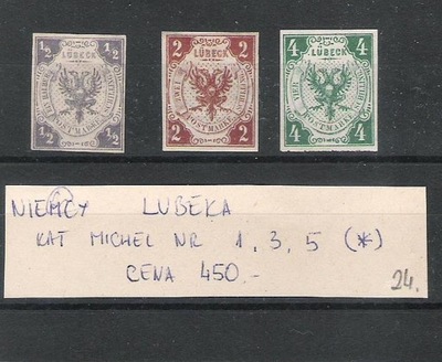 Niemcy - Lubeka. Znaczki nr 1, 3, 5 *