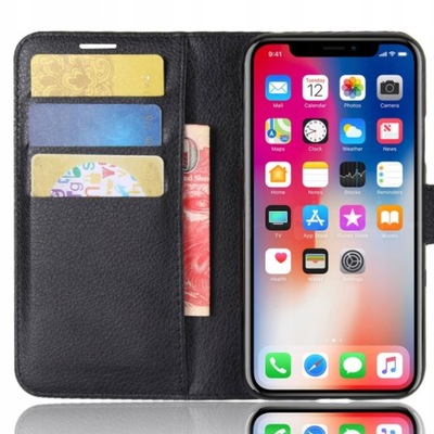 ETUI Z KLAPKĄ PORTFEL LITCHI DO IPHONE X / XS