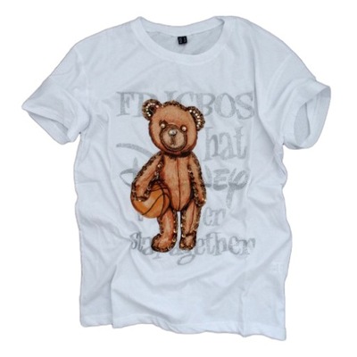 Włoska złoty MIŚ TEDDY biżuteryjna tshirt dźety L