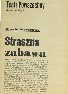 PROGRAM STRASZNA ZABAWA 1957-58 TEATR POWSZECHNY