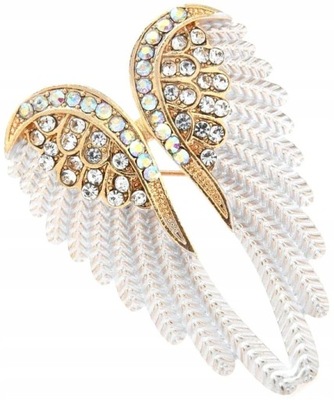 Broszka retro białe skrzydła Anioła przypinka złota boho cyrkonie pin