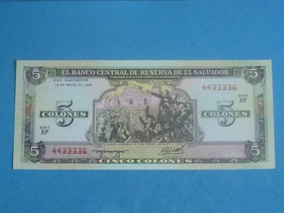 Salwador Banknot 5 Colones 1990 UNC P-138