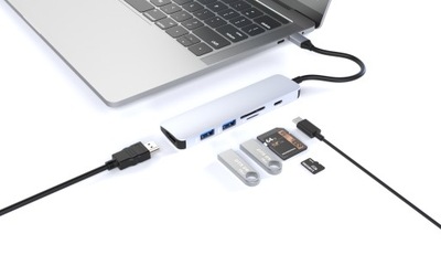 HUB Adapter USB-C 6w1 USB HDMI 4K SD PD do MacBook