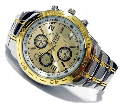Zegarek męski - ROSRA - bransoleta srebrny złoty