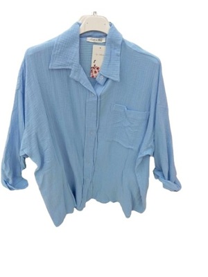 Bluzka koszulowa muślinowa błękitna