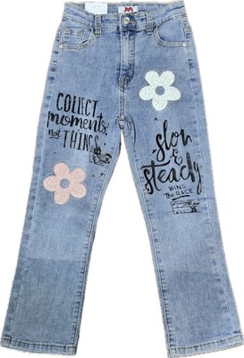 122-128 Spodnie dziewczęce jeansowe dżinsy regulacja kwiaty