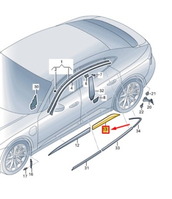 Audi e-tron gt rear left lower door молдинг 4j3853969y9b фото №1