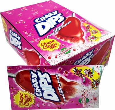 Chupa Chups Crazy Dips Lizak Stopa TRUSKAWKA 24szt