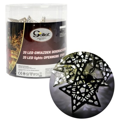 LAMPKI CHOINKOWE 20 LED GWIAZDKI METALOWE