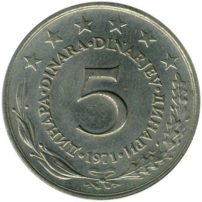 Jugosławia 5 dinarów 1971 mennicza mennicze
