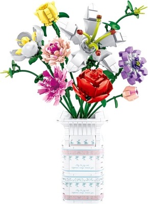 klocki kwiatowe 9 bukiet kwiatów z wazonem 730