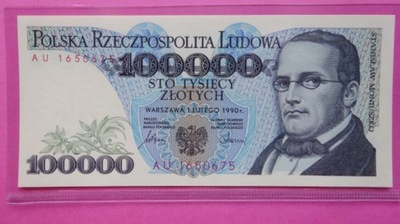 100000 zł 1990 AU nr 1650675,UNC,rzadka seria