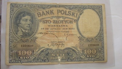 Banknot 100 złotych 1919 seria SC stan 4