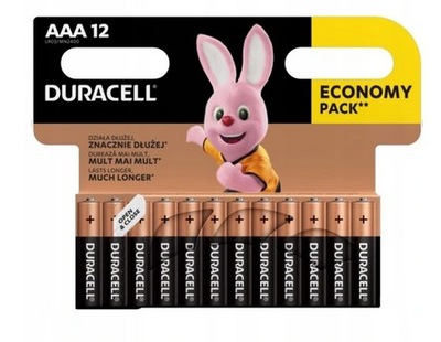 12x ORYGINALNE BATERIE ALKALICZNE DURACELL R3 AAA