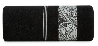 Ręcznik 70x140 czarny frotte z żakardową bordiurą