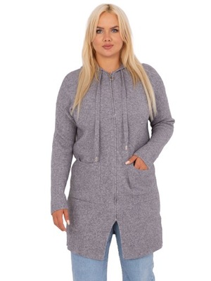 SWETER PLUS SIZE rozpinany Z KAPTUREM długi