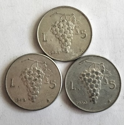 Moneta Włochy 5 lira 1948 1949 1950