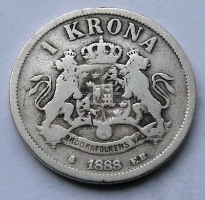 SZWECJA - OSCAR II - 1 KORONA 1888 r. - srebro Ag