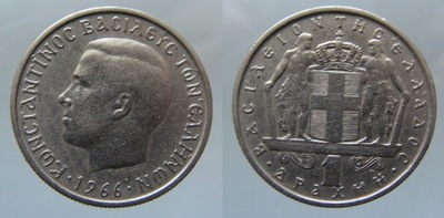 7345. GRECJA, 1 DRACHMA, 1966, ST.2+