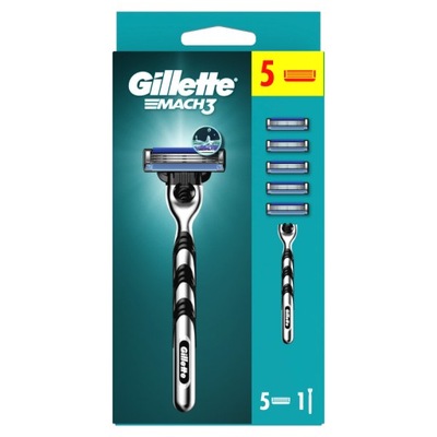 Gillette Mach3 Maszynka do golenia z 5 wymiennymi ostrzami dla mężczyzn