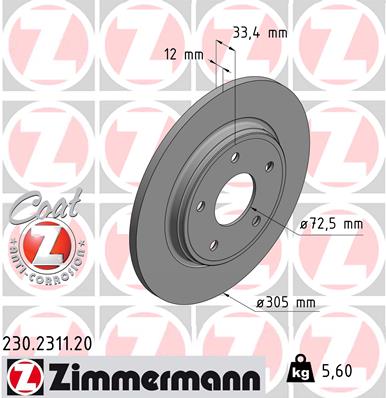 ZIMMERMANN FIAT FREEMONT 305MM DISCOS PARTE TRASERA 230.2311.20  