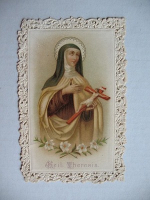 ŚW. TERESA przedwojenny ŚW. OBRAZEK-KORONKA