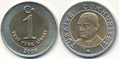 Turcja 1 Lirasi - 2008r Bimetal ... Monety