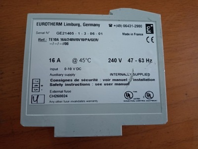 Regulator Mocy Analogowy Tyrystor Eurotherm TE10A 16A/230V