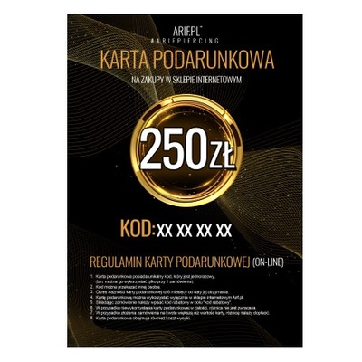 Karta podarunkowa - na zakupy w sklepie 250,00 zł