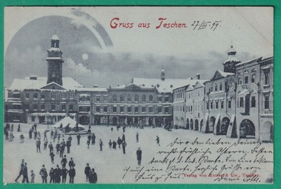 Cieszyn, rzadka zimowa, rynek, "GRUSS' 1899