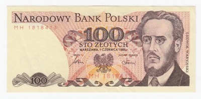 Banknot 100 zł 1986, seria MH, st. 2