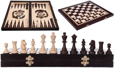 Szachy drewniane PL duże 40cm zestaw 3w1 Backgammon Tryktrak gra na prezent