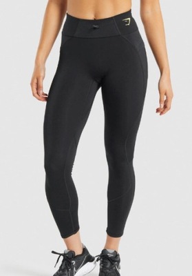 GYMSHARK LEGGINSY SPORTOWE DAMSKIE CZARNE Z LOGO S 1Z4E3_D*