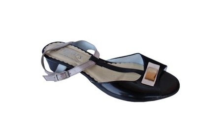 Skórzane sandały czarne obcas 4,5 cm nr 38