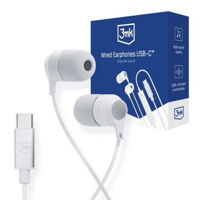 Białe słuchawki dokanałowe 3mk Earphones USB-C