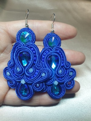 Kolczyki SUTASZ soutache rękodzieło handmade niebieski granat