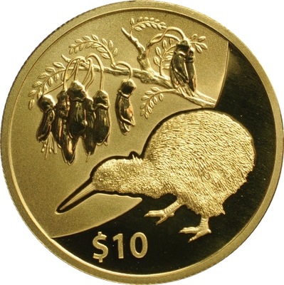 Nowa Zelandia, 10 dolarów 2012, Kiwi 1/4 oz. Au999