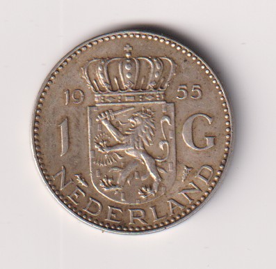 Holandia 1 guldrn 1955 srebro ladny stan