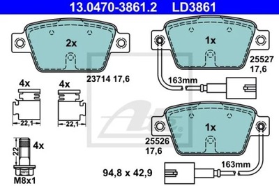 КОЛОДКИ HAM.CERAMIC ЗАДНІЙ ALFA MITO 08- 13.0470-3861.2/ATE