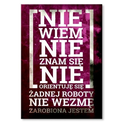 Blacha prezent dla zapracowanej Nie wiem nie znam się Zarobiona jestem