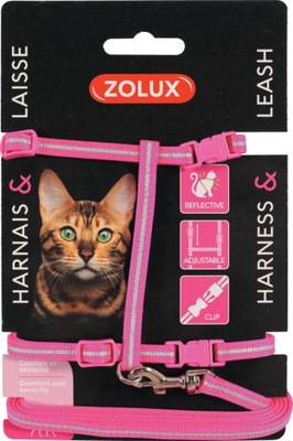 Zestaw dla kota szelki+smycz różowy Zolux