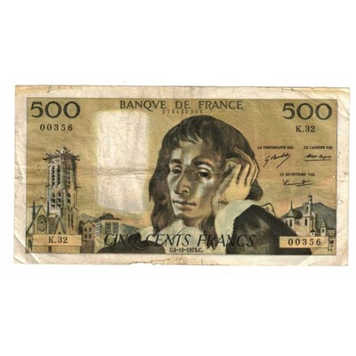 Francja, 500 Francs, Pascal, 1973, K.32, VG(8-10),