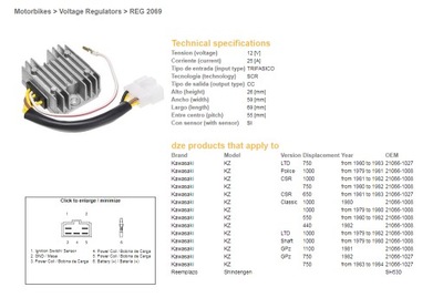 DZE РЕГУЛЯТОР НАПРЯЖЕНИЯ KAWASAKI KZ550/650/750/1000 (ESR370,SH530-12K,21066-